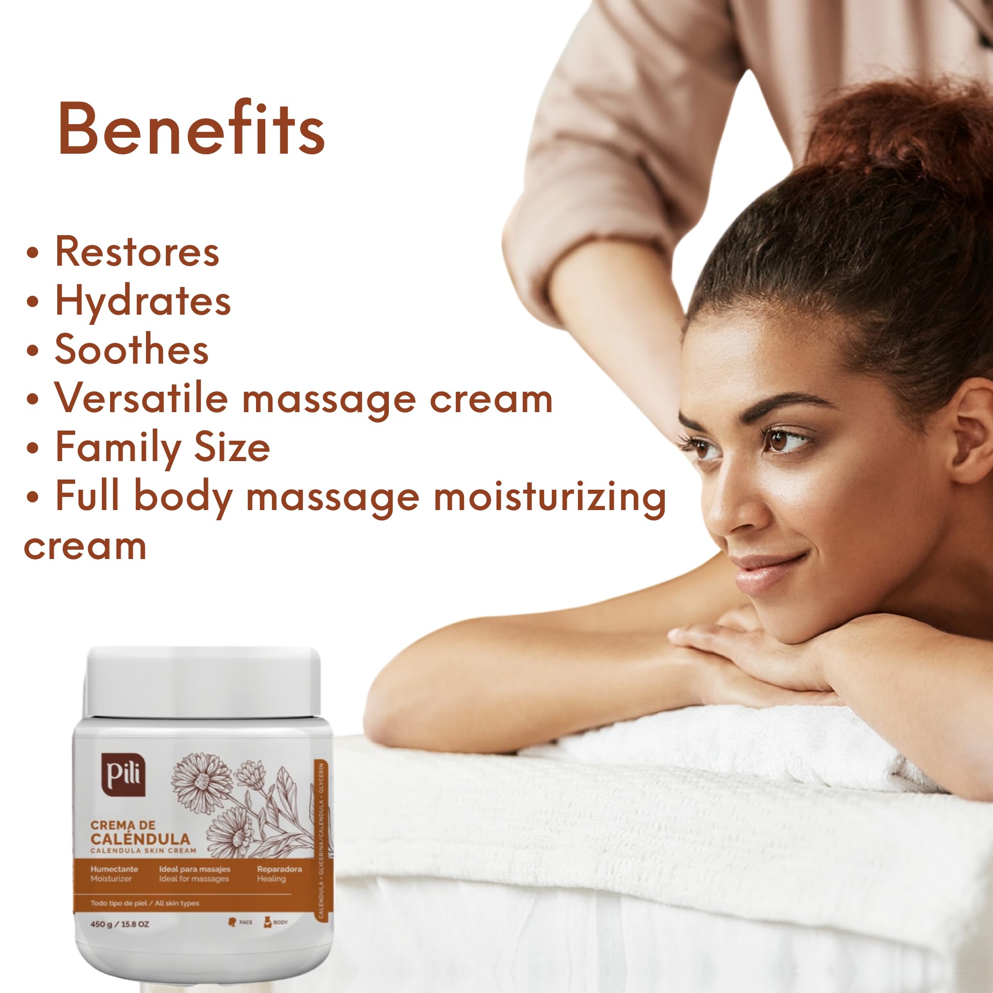 Pili Natural Calendula Cream – Hydrating Moisturizer for Dry, Rough, or Chapped Skin – Soothing Face, Hand & Body Cream – Crema de Caléndula with Beeswax & Glycerin – 15.8 oz