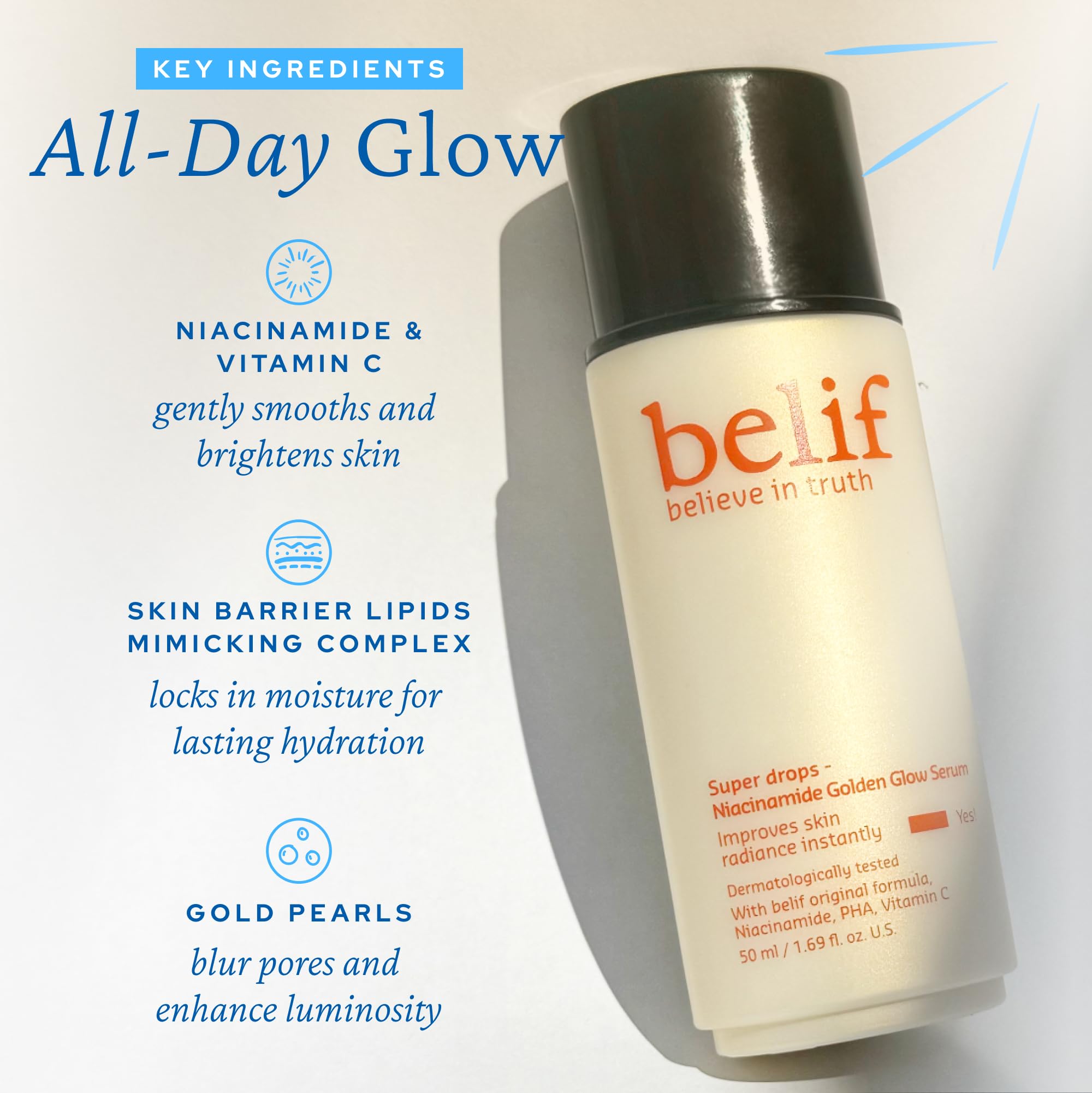 belif Super Drops Niacinamide Vitamin C Golden Glow Serum, 2-in-1 Hydrating Makeup Primer,lluminator and Highlighter to Blur Pores & Even Skin Texture, PHA, Korean Skin Care