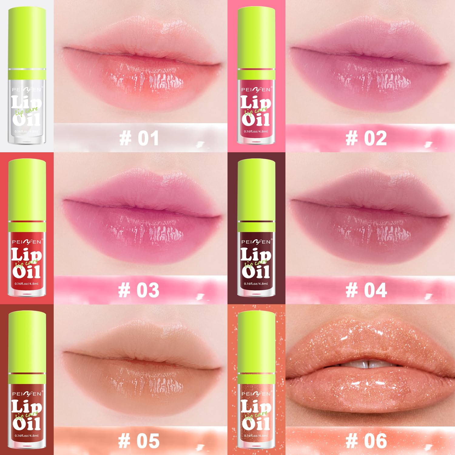 YU KUI LX 6 Colors Lip Gloss Set, Clear Lip Gloss and Glow Lip Oil for Woman, Moisturizing and Hydrating Lip Gloss Pack, Non-sticky Fat Oil Lipgloss