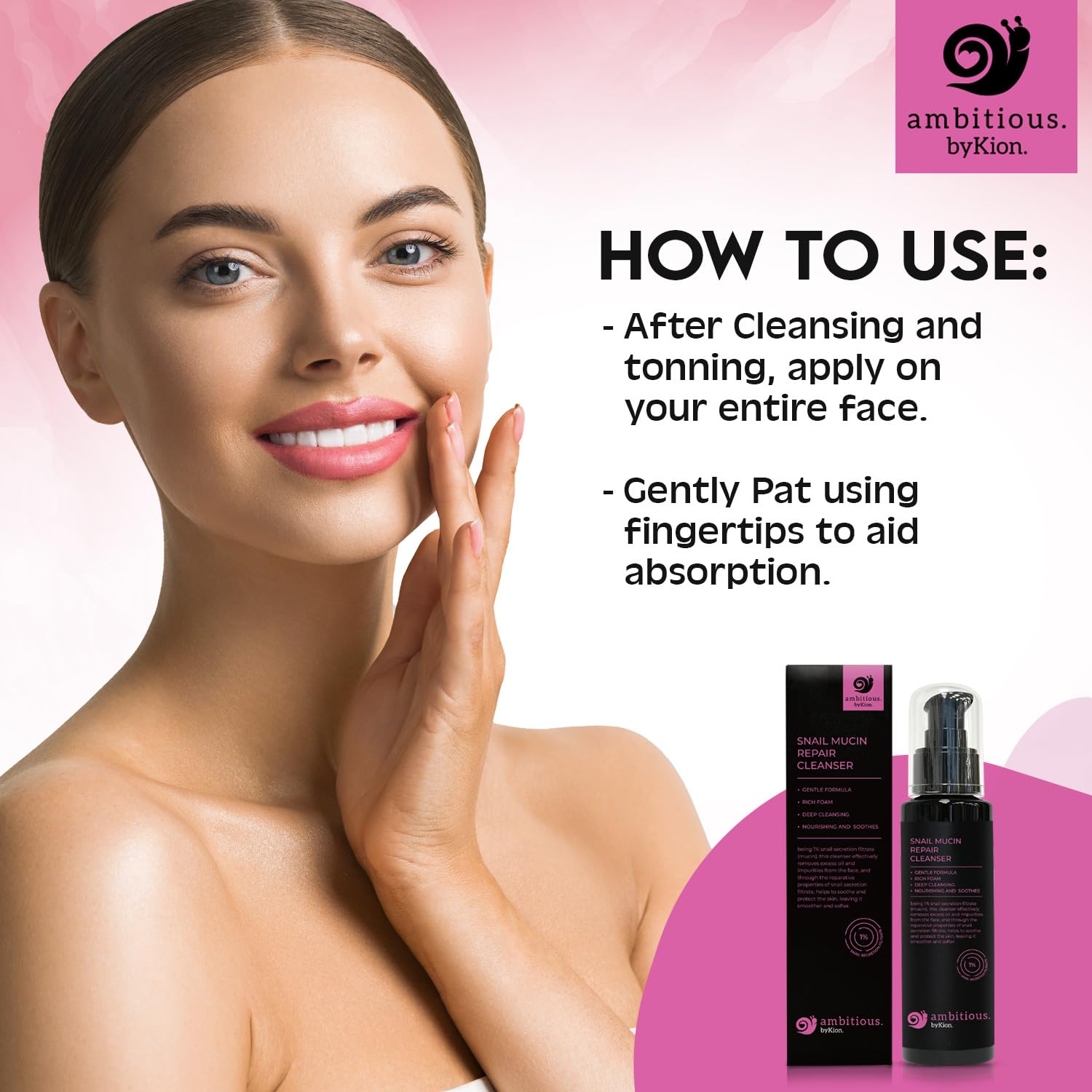 byKion ambitious Snail Mucin Cleanser 3.38 fl.oz 100ml, Hydrating Gel Cleanser for Face with 1% Snail Secretion Filtrate, Rich Daily Deep Cleansing Gel for All Skin Types | Asian Skincare