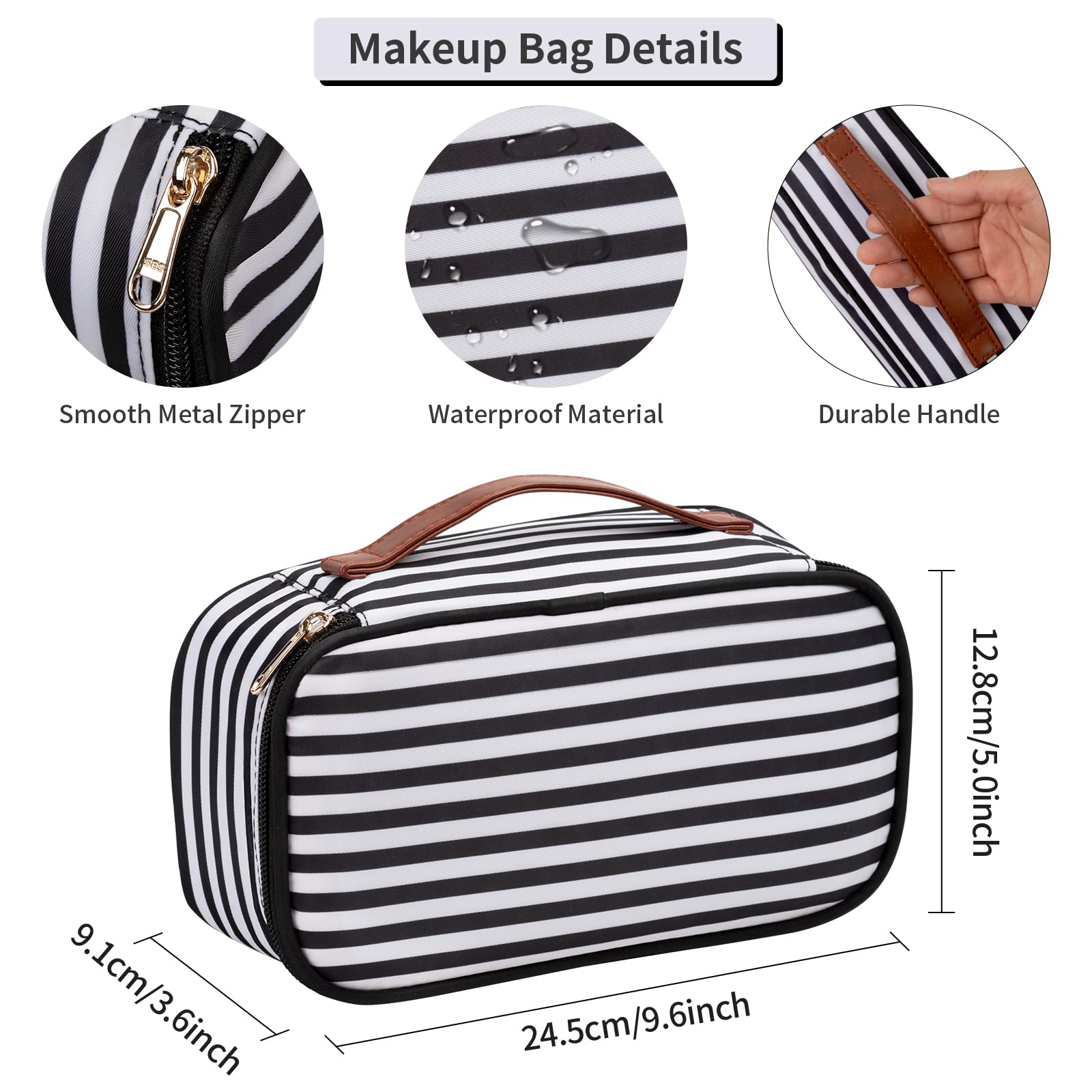 OCHEAL Small Cosmetic Bag,Portable Cute Travel Makeup Bag for Women and girls Makeup Brush Organizer cosmetics Pouch Bags-Black/White Stripes
