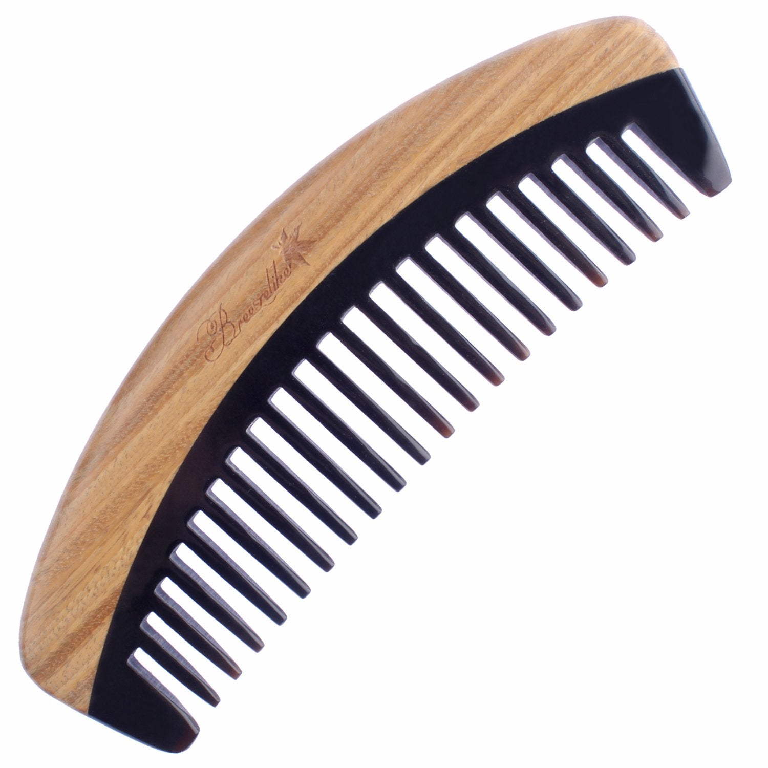 Breezelike Hair Comb - Wide Tooth Wooden Detangling Comb for Curly Hair - No Static Sandalwood Buffalo Horn Comb for Men and Women