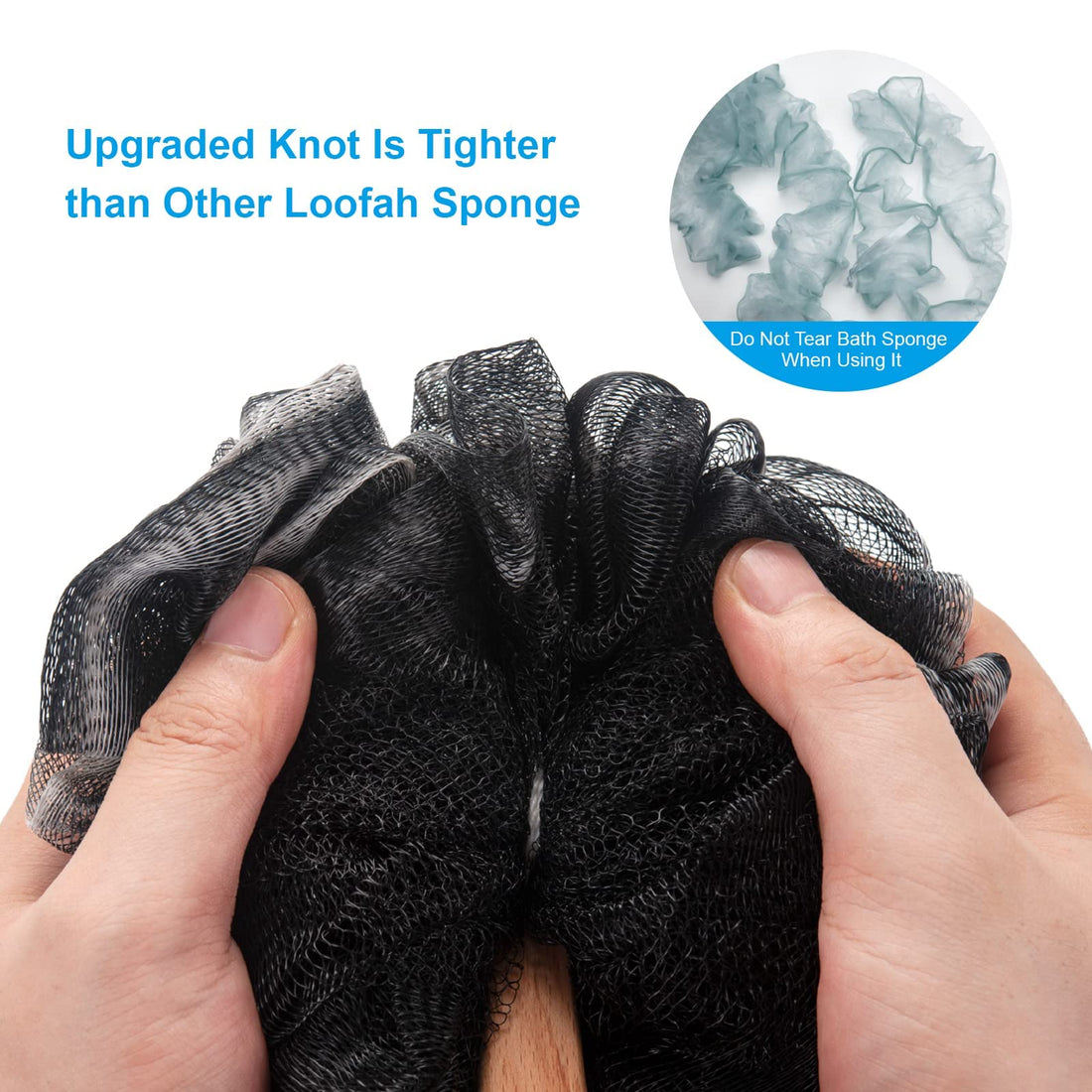 AmazerBath Shower Sponge Loofah Back Scrubber, PE Soft Mesh Loofah Body Scrubber with Long Wooden Handle, Bath Sponge for Men Women (Black)