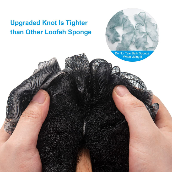 AmazerBath Shower Sponge Loofah Back Scrubber, PE Soft Mesh Loofah Body Scrubber with Long Wooden Handle, Bath Sponge for Men Women (Black)