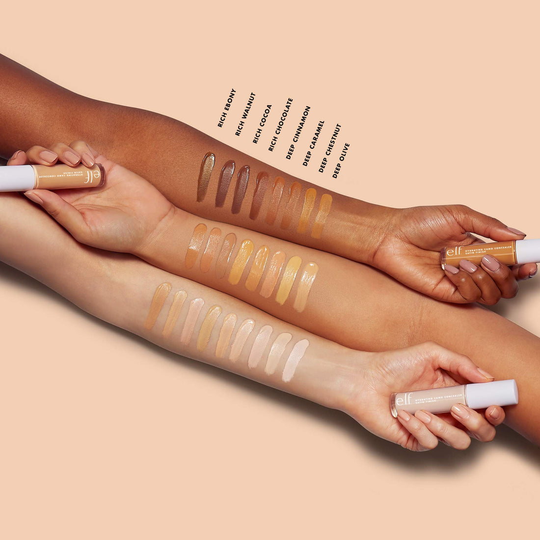 e.l.f, Hydrating Camo Concealer, Lightweight, Full Coverage, Long Lasting, Conceals, Corrects, Covers, Hydrates, Highlights, Rich Chocolate, Satin Finish, 25 Shades, All-Day Wear, 0.20 Fl Oz