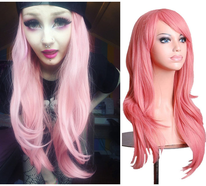 AneShe Wigs 28 Long Wavy Hair Heat Resistant Cosplay Wig for Women (Pink)
