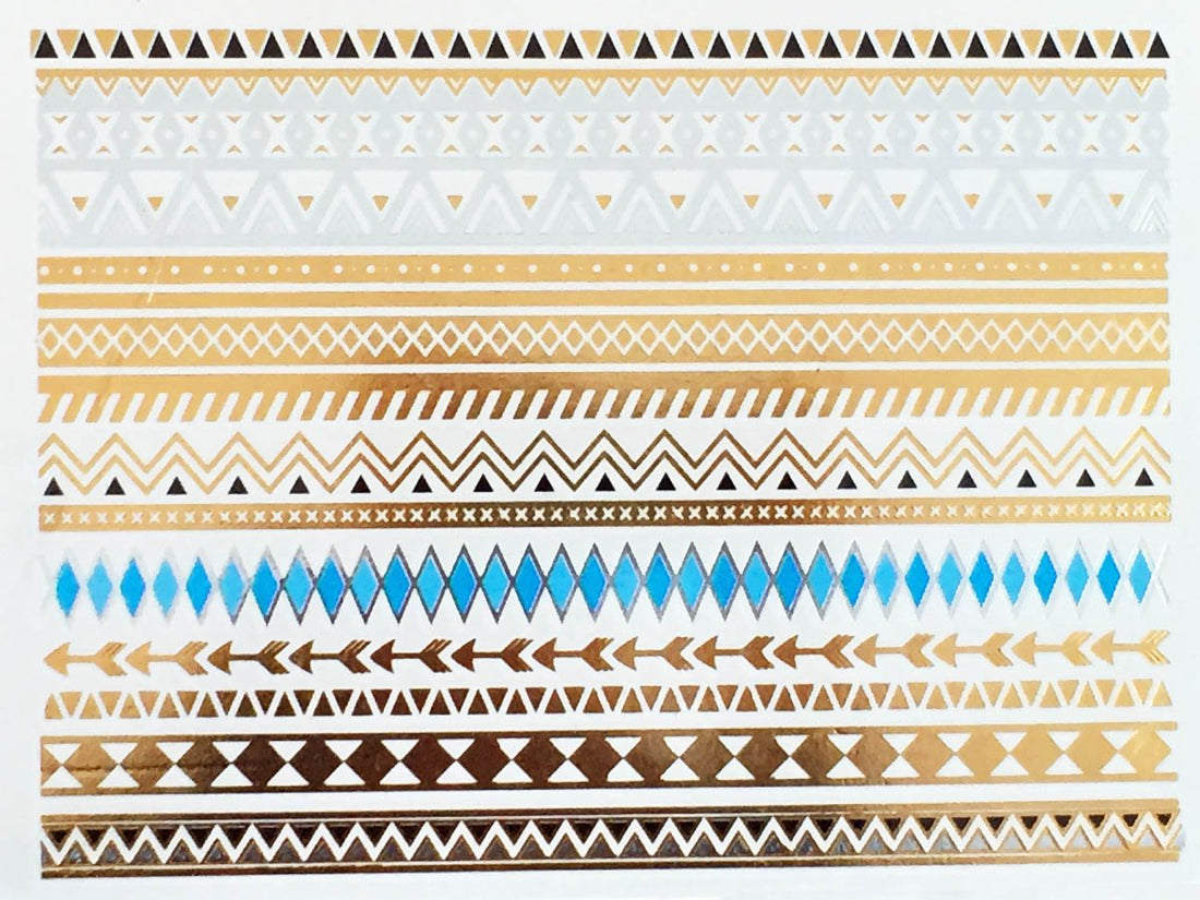 Modern Boho 5 Sheets Metallic Tattoos, Gold/Silver Flash, Namaste Collection