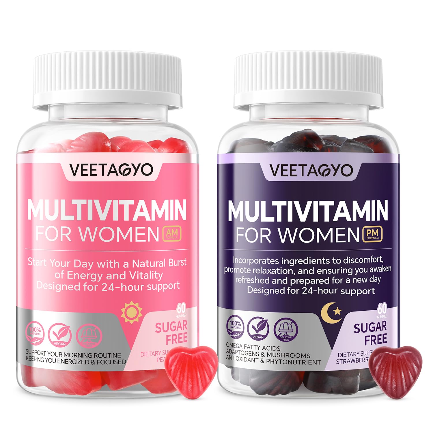Multivitamin for Women AM & PM - Melatonin Free with w/Algae Calcium,Omega-3,Vitamin D3K2,Magnesium for Energy & Relaxation,Rest,Skin,Hair Support - Sugar Free, 24-Hour Support, Vegan,120 Count