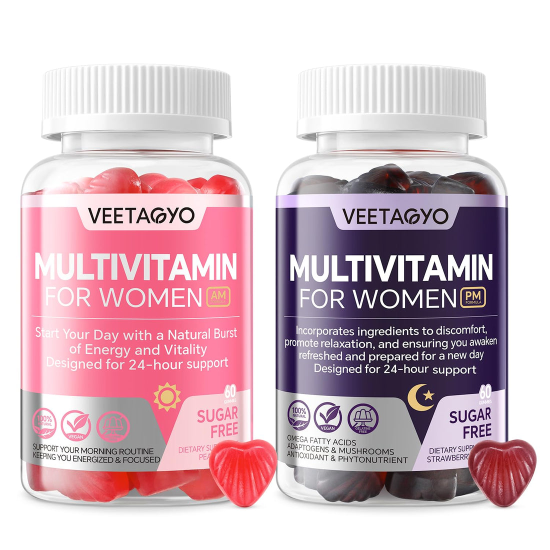 Multivitamin for Women AM & PM - Melatonin Free with w/Algae Calcium,Omega-3,Vitamin D3K2,Magnesium for Energy & Relaxation,Rest,Skin,Hair Support - Sugar Free, 24-Hour Support, Vegan,120 Count
