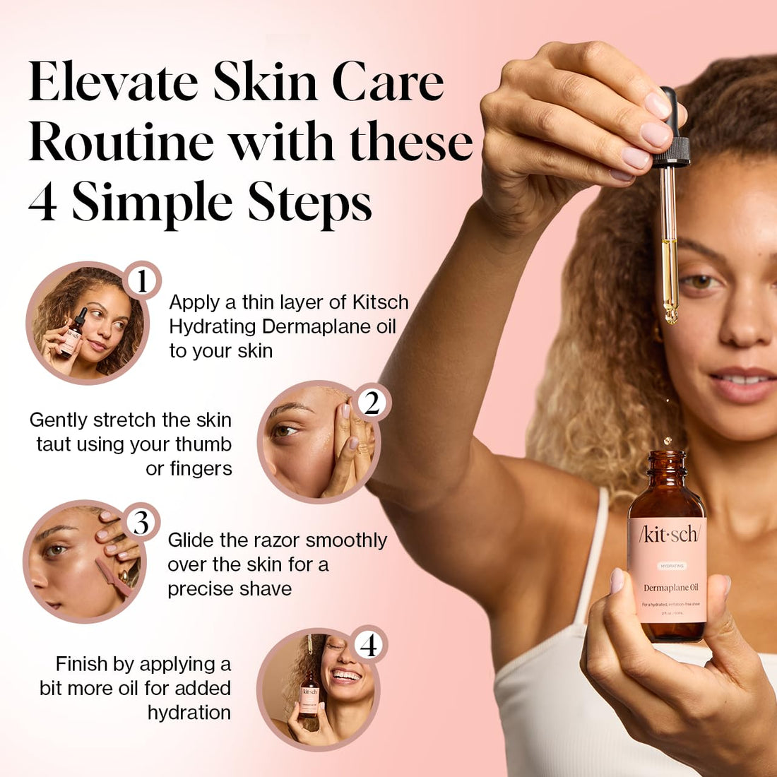 Kitsch Hydrating Dermaplane Oil, Face Shaving Oil for Women - use with Dermaplaning Tool, Razor, Shaver or Microblades for Face for Close Shave, with jojoba, vitamin E, grapeseed & argan oil - 2oz
