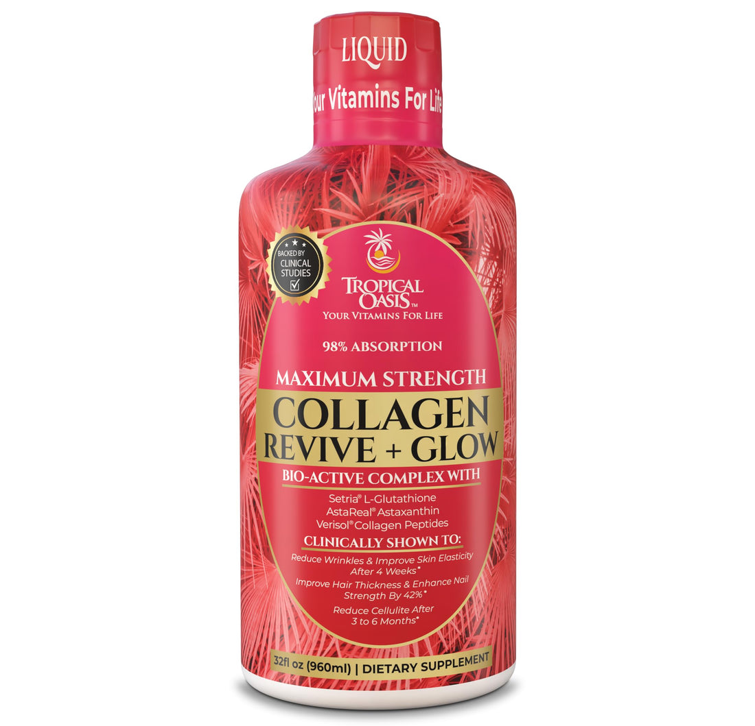 Tropical Oasis Liquid Collagen for Women & Men– 5000mg VERISOL Hydrolyzed Collagen Peptides + Biotin | Supports Skin Elasticity, Hair Growth, Strong Nails | Clinically Studied Ingredients| 32 Serv