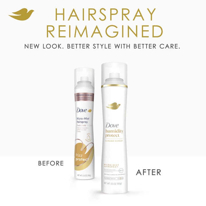 Dove Flexible Hold Hairspray Humidity Protect Micro-Mist Pack of 6 for Long-lasting Hold, All-day Flexible Hold for 24H Frizz Control 5.5 oz