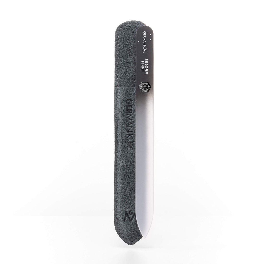 Double sided crystal glass nail file for man in leather case, 3mm. PHILOSOPHER BY NIGHT