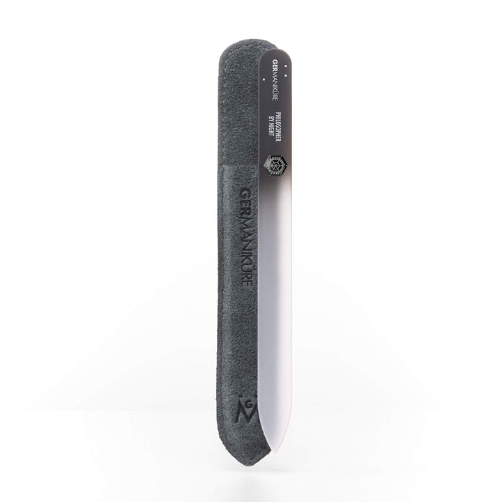 Double sided crystal glass nail file for man in leather case, 3mm. PHILOSOPHER BY NIGHT