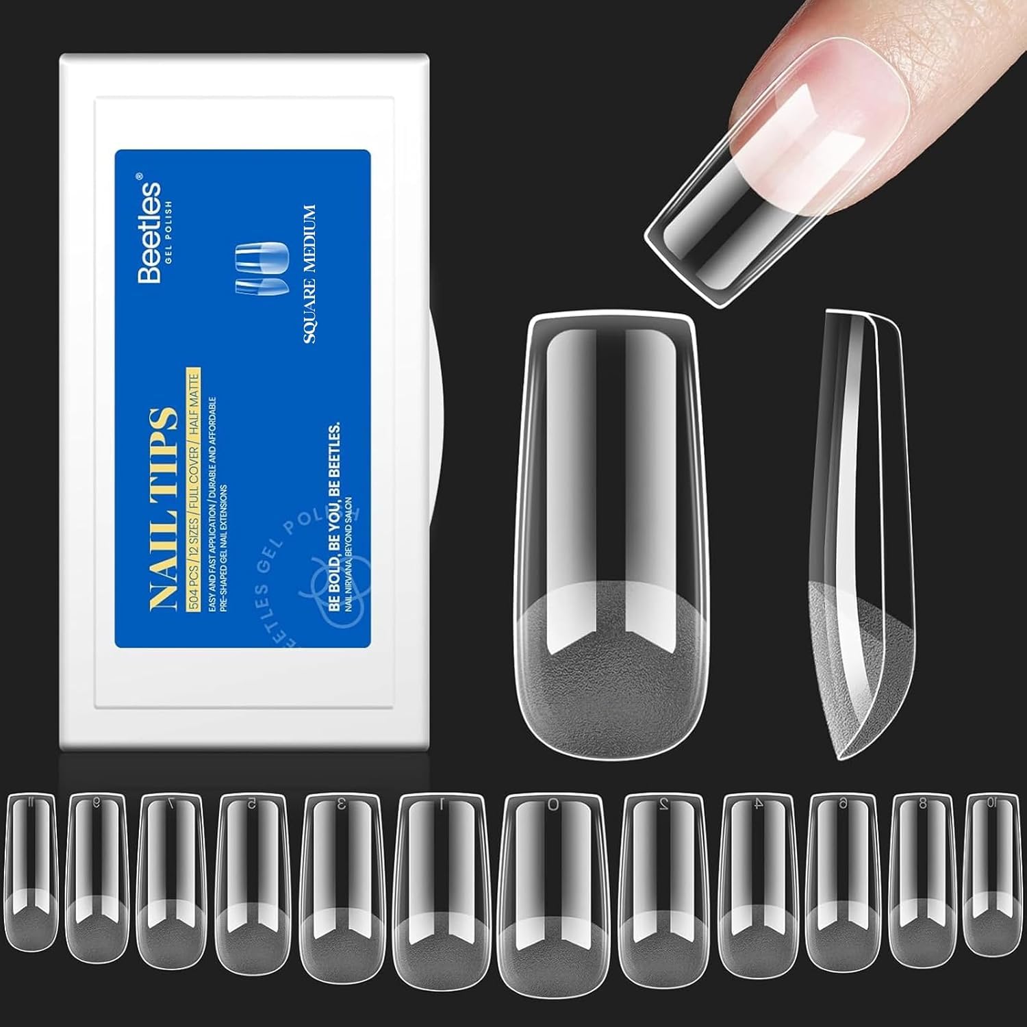 Beetles Gel Nail Tips Easy Medium Square Nail Extension 504Pcs Pre shaped Half Matte Nail Tips Press on Gelly Tips Full Cover False Nails Soak off Acrylic Nails Valentine's Day Gifts for Women