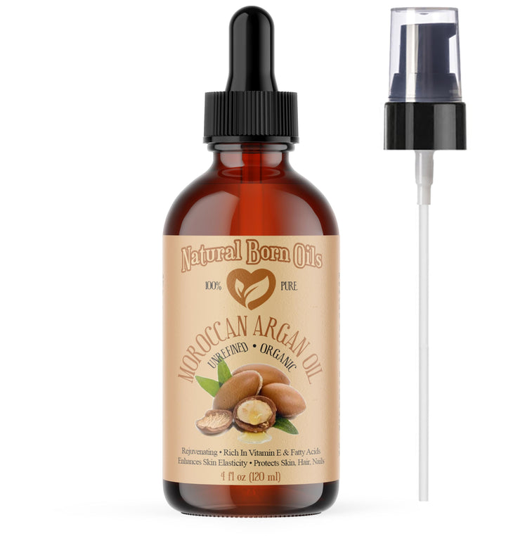 4oz Moroccan Argan Oil, 100% Pure and Natural, Cold-pressed, Organic ââ‚¬â€œ Works Magic on Your Skin and Hair - Includes Pump & Dropper