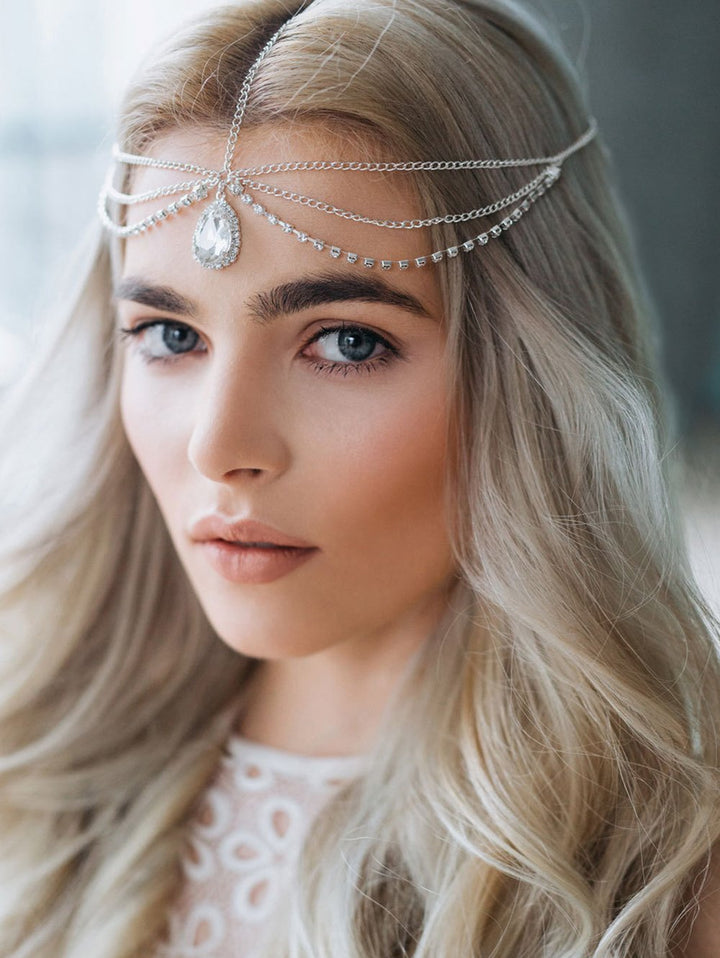 FXmimior Fashion Women Gypsy Bohe Halloween Charm Rhinestones Head Chain Vintage Rhinestones Crysatal Drop Headpiece Headband Wedding Prom Eveing Women Hair Accessories (gold)