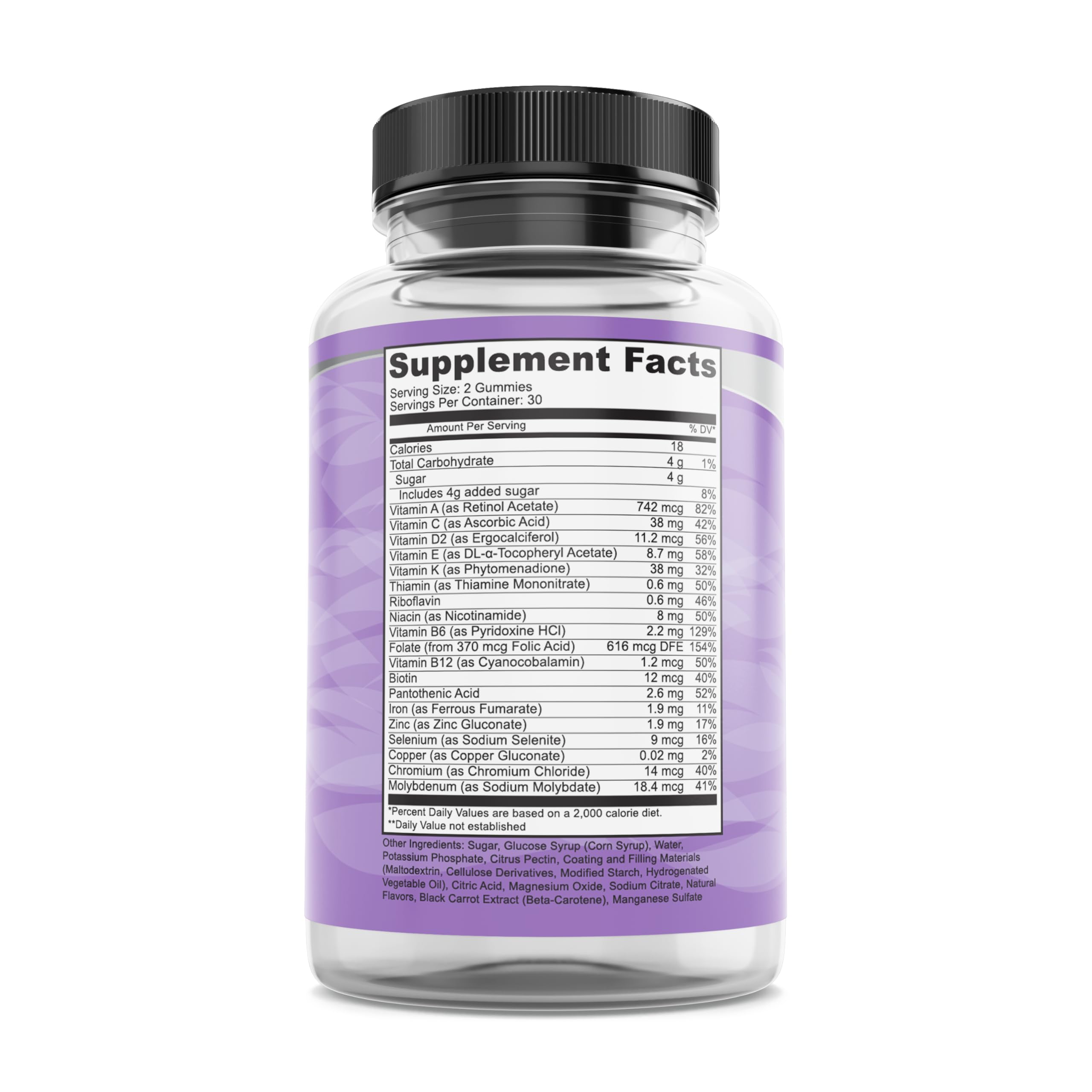 Pure By Nature Mega Multi Gummies, Natural Flavored Multi Vitamin Gummies for Women & Men, Dietary Supplement, Multivitamin for Men with Vitamins A, D2, C, E, K, Biotin, Folic Acid (60 Count)