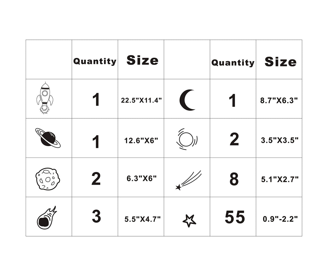 A37 Black Space Themed Room Decor - Rocket & Ship Wall Decals for Baby Boys Nursery