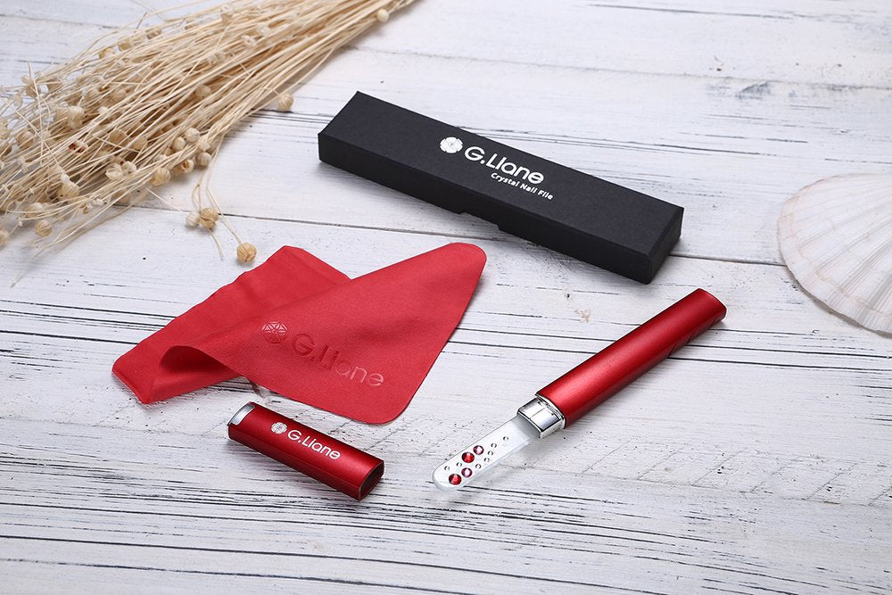 Crystal Nail File With Swarovski Crystals ‚¬Œ G.Liane Professional Nail File In Case Manicure Pedicure Kit For Natural Nails Acrylic Nails Gels Nails Manicure Tools For Home And Salon (Red Bubble)