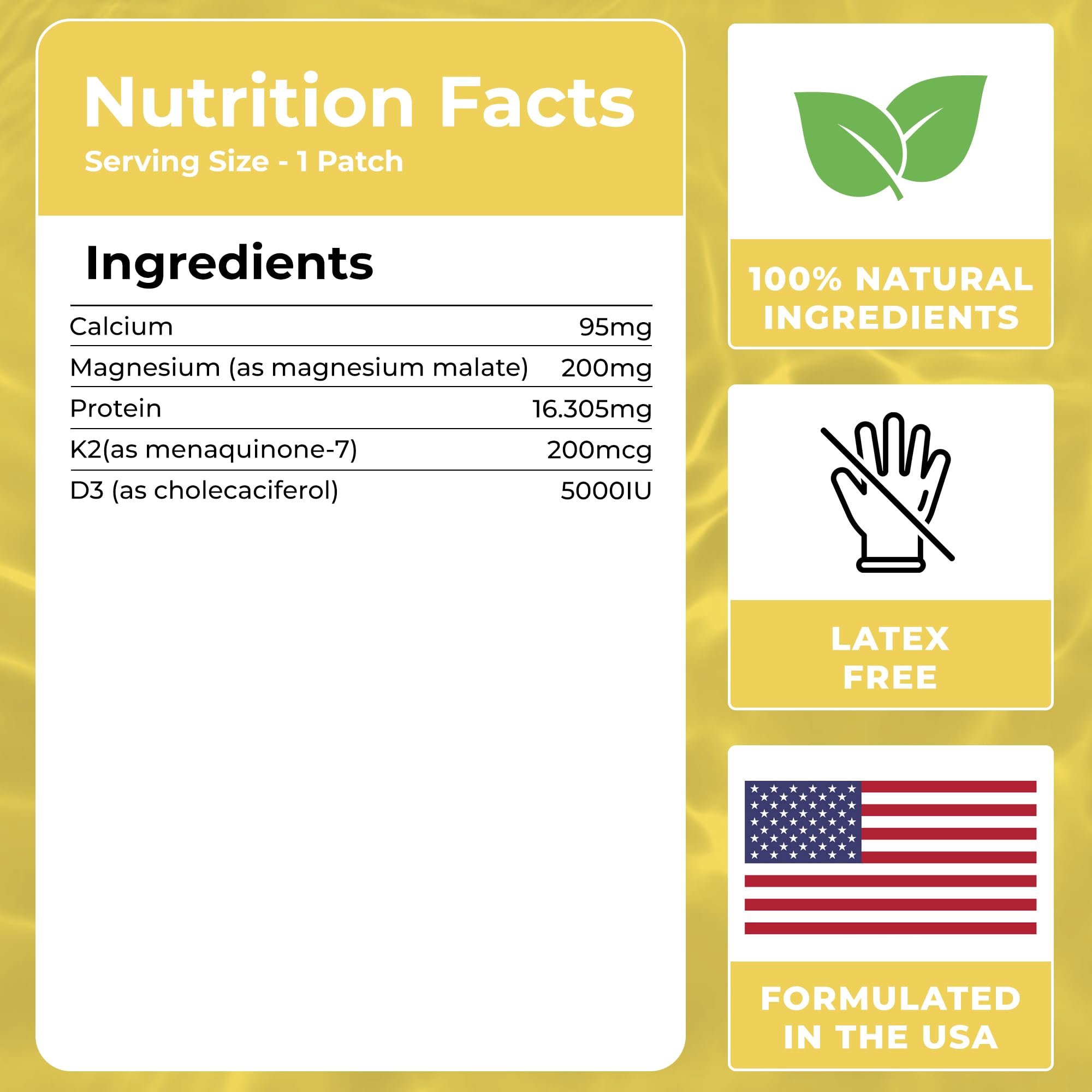 Magnesium Patches (Pack of 60) - 100% Natural Patch for Women and Men - with Calcium - Muscle and Bone Support, Calming - Enhanced Formula