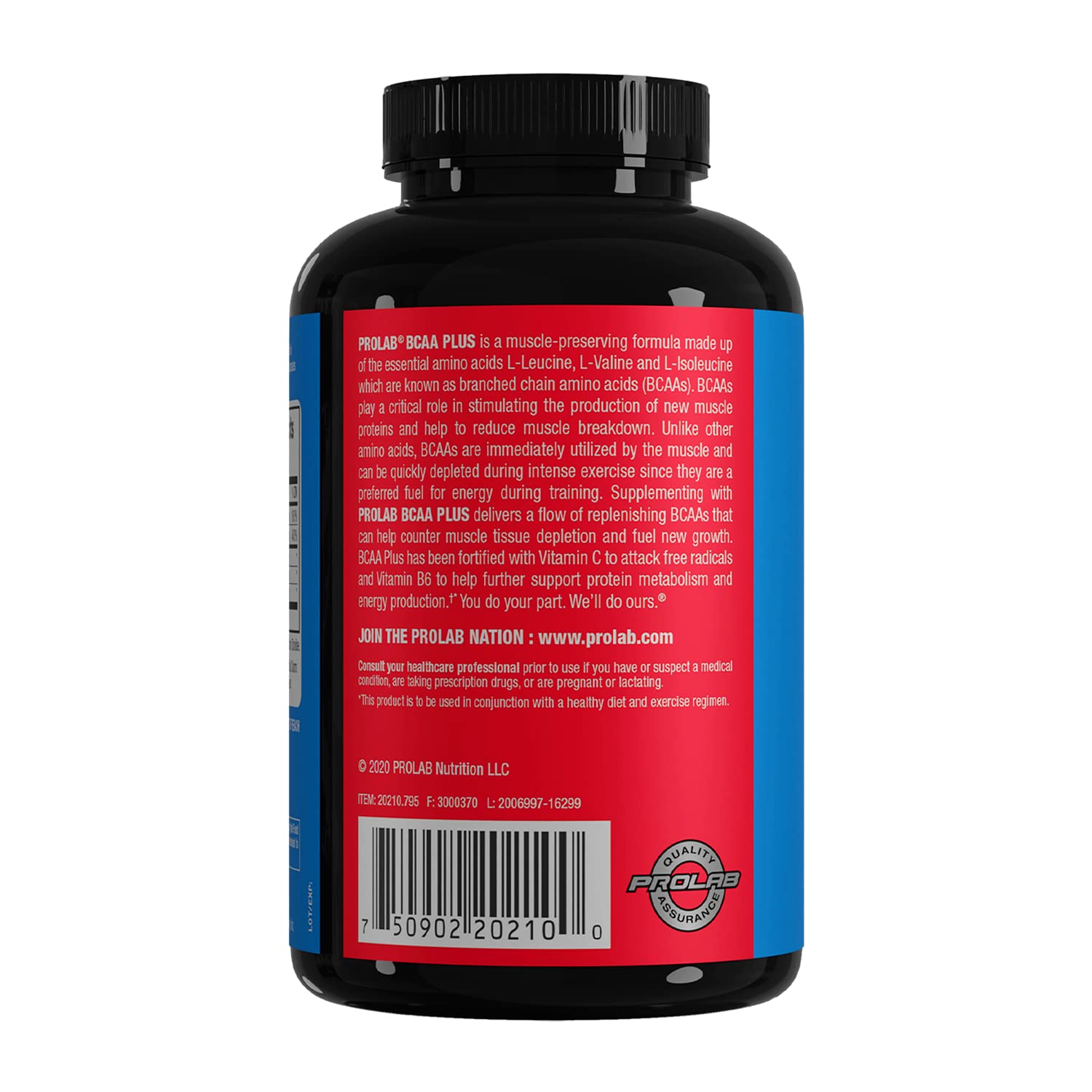 PROLAB BCAA PLUS, Branched Chain Amino Acid Capsules, 180-Count