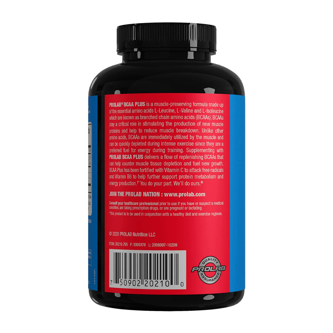 PROLAB BCAA PLUS, Branched Chain Amino Acid Capsules, 180-Count