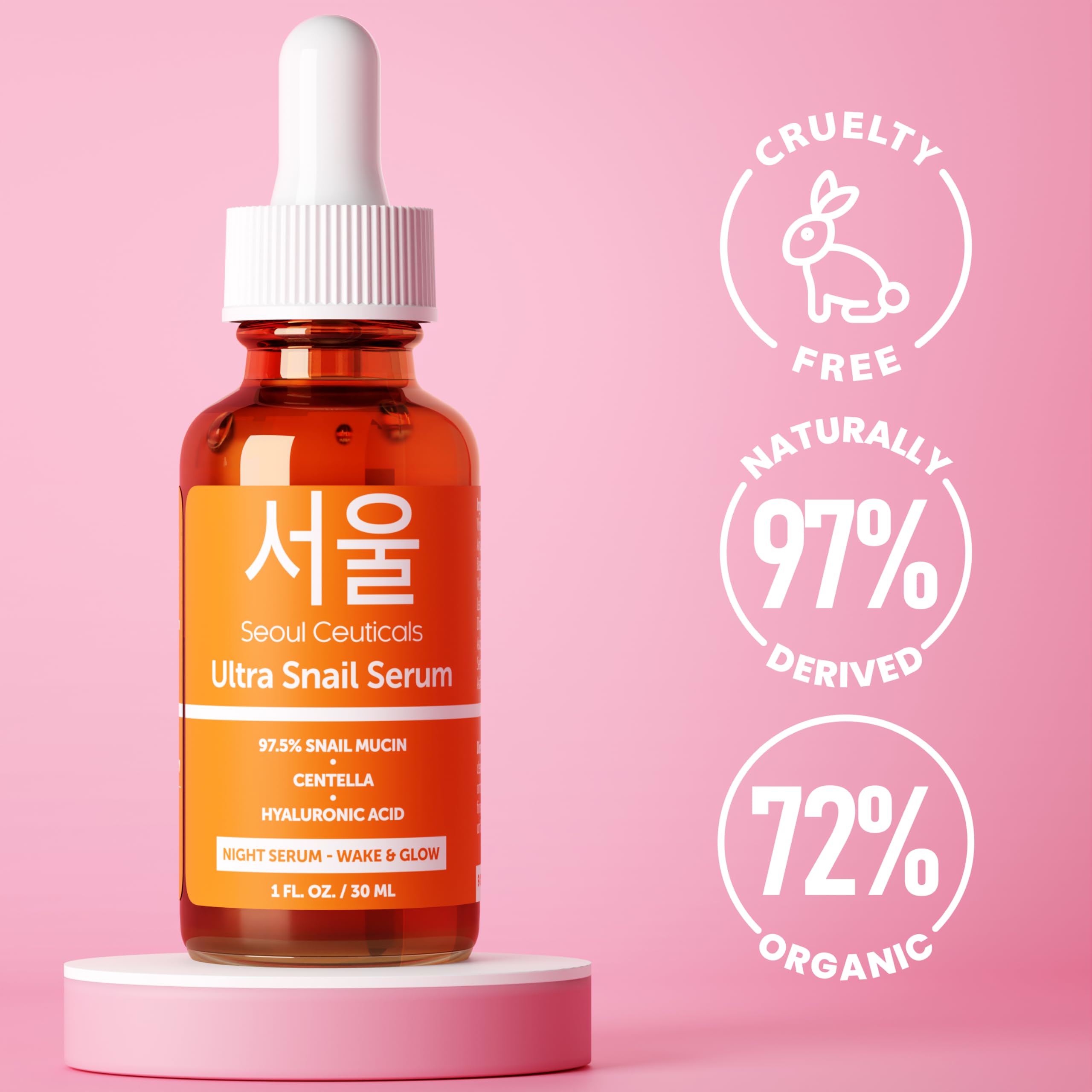 SeoulCeuticals Korean Skin Care 97.5% Snail Mucin Serum – K Beauty Skincare Night Serum Hyaluronic Acid for Face - Centella Anti Wrinkle Serum 1oz