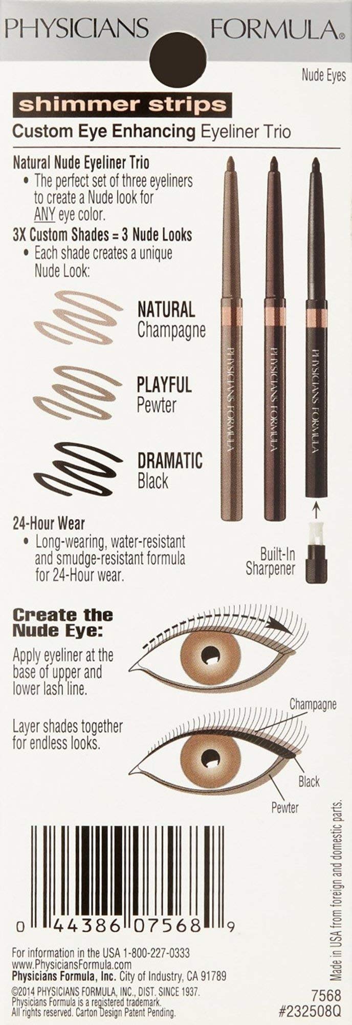 Physicians Formula Shimmer Strips Custom Eye Enhancing Eyeliner Trio - Nude Eyes, Multicolor, 7 g