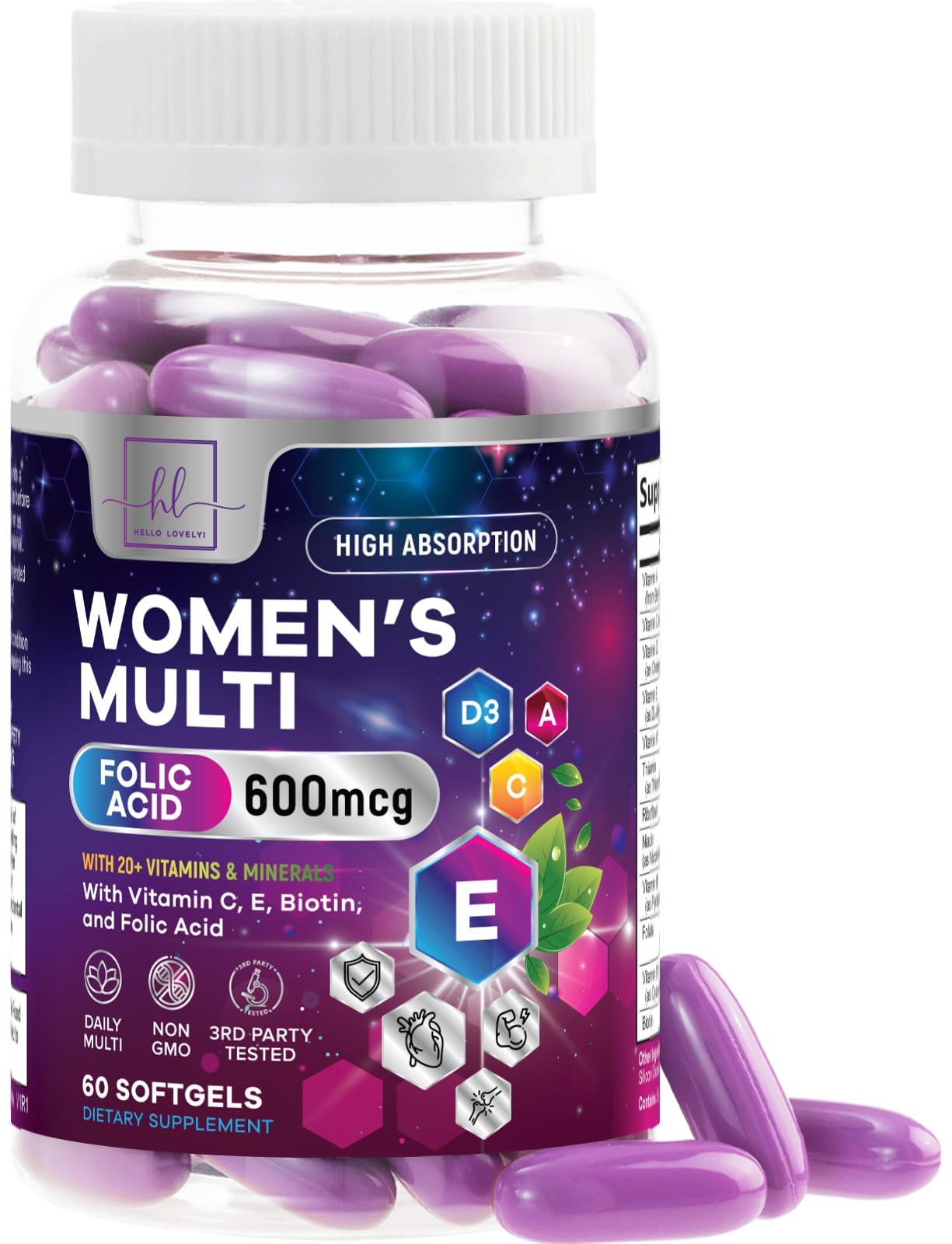 Womens Multivitamin - Once Daily Women's Multi with Vitamin A, B6, B12, C, D, Biotin, Folate, Iron & Zinc, Energy & Immune Health Support, Gluten-Free Complete Multivitamin for Women - 60 Softgels
