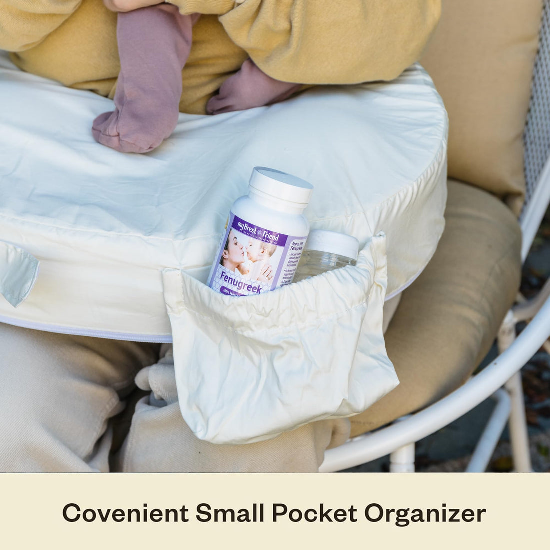 My Brest Friend Deluxe Organic Nursing Pillow 100% Organic Cotton Slipcover Ergonomic Breastfeeding Pillows Supports Both Mom and Baby Breastfeeding Essentials Handy Side Pocket Cream