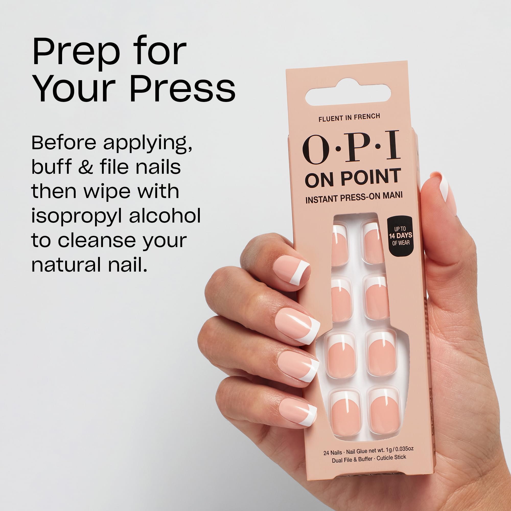 OPI On Point Fluent in French | Short Round Nude Pink & White French Tip Press On Nails | With Nail Glue | Long Lasting, Reusable, Non-damaging