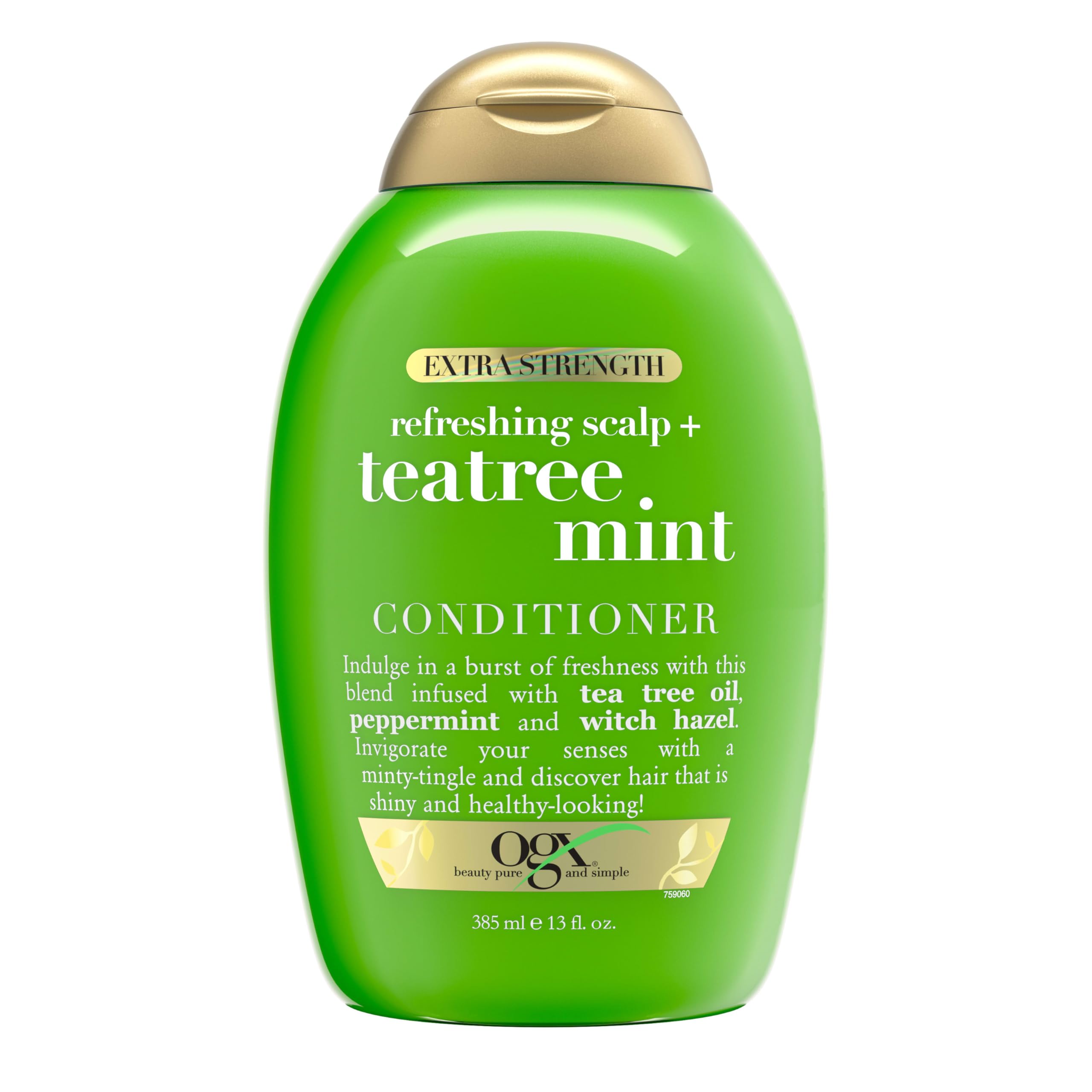 OGX Extra Strength Refreshing Scalp + Teatree Mint Conditioner, Invigorating Conditioner with Tea Tree & Peppermint Oil & Witch Hazel, Paraben-Free, Sulfate-Free Surfactants, 13 fl oz