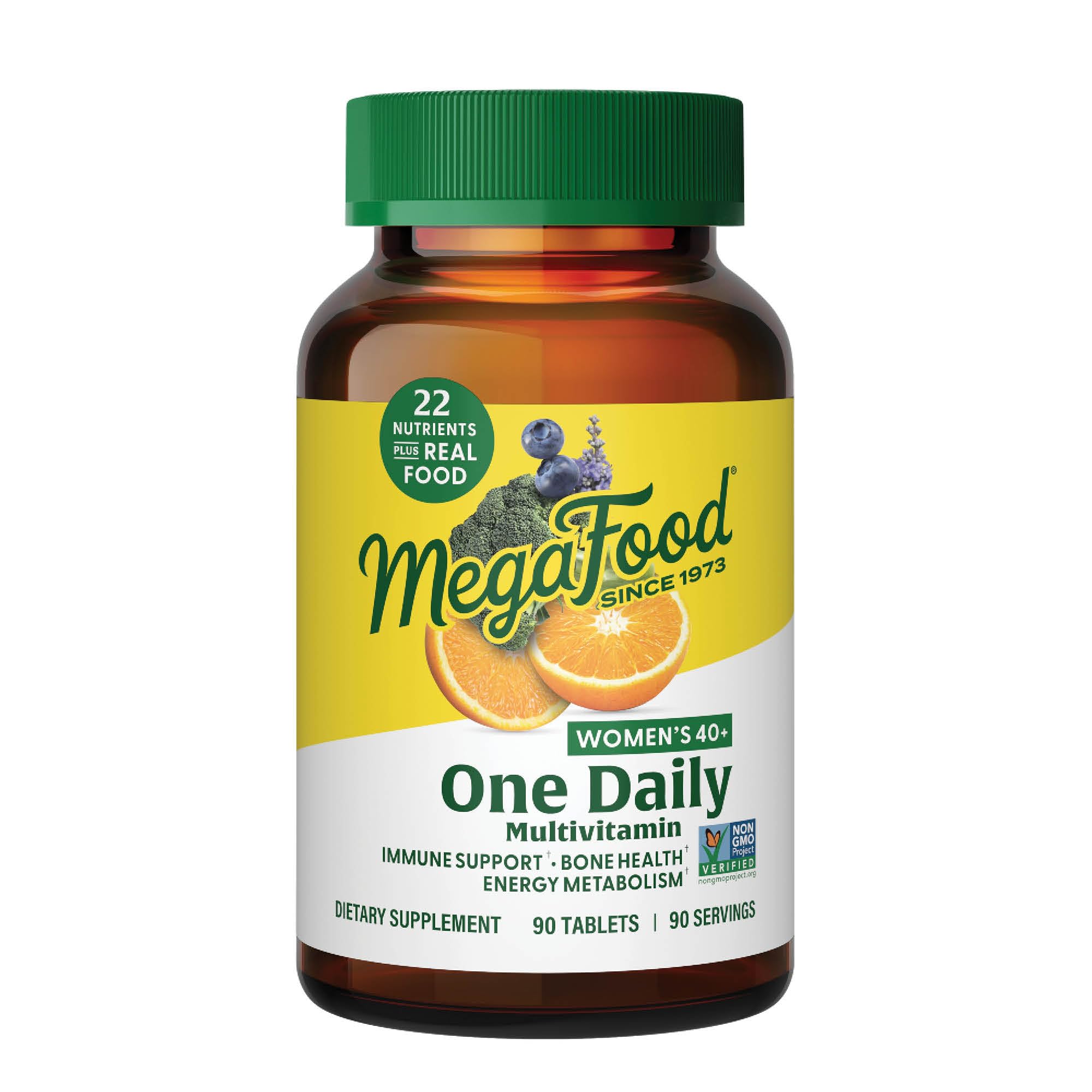 MegaFood Women's 40+ One Daily Multivitamin for Women with Vitamin B12, Vitamin B6, Vitamin C, Vitamin D, Zinc & Iron – Plus Real Food - Immune Support - Bone Health - Non-GMO - Vegetarian - 90 Tabs