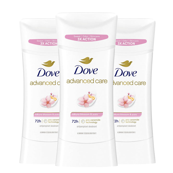Dove Advanced Care Antiperspirant Deodorant for Women Sakura Blossom & Yuzu 3 pack 72 hour sweat and odor protection 2.6 oz