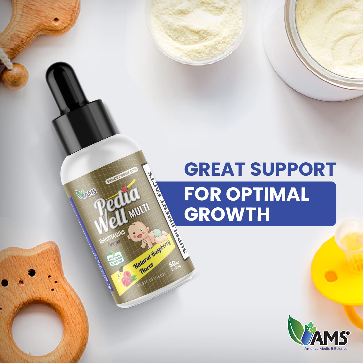 America Medic & Science PediaWell Multi (50 mL) | Baby Vitamin Supplement with Vitamin C | Enhanced Immune Support for Kids | Toddler Multivitamin Drops for Boosting Physical and Mental Growth