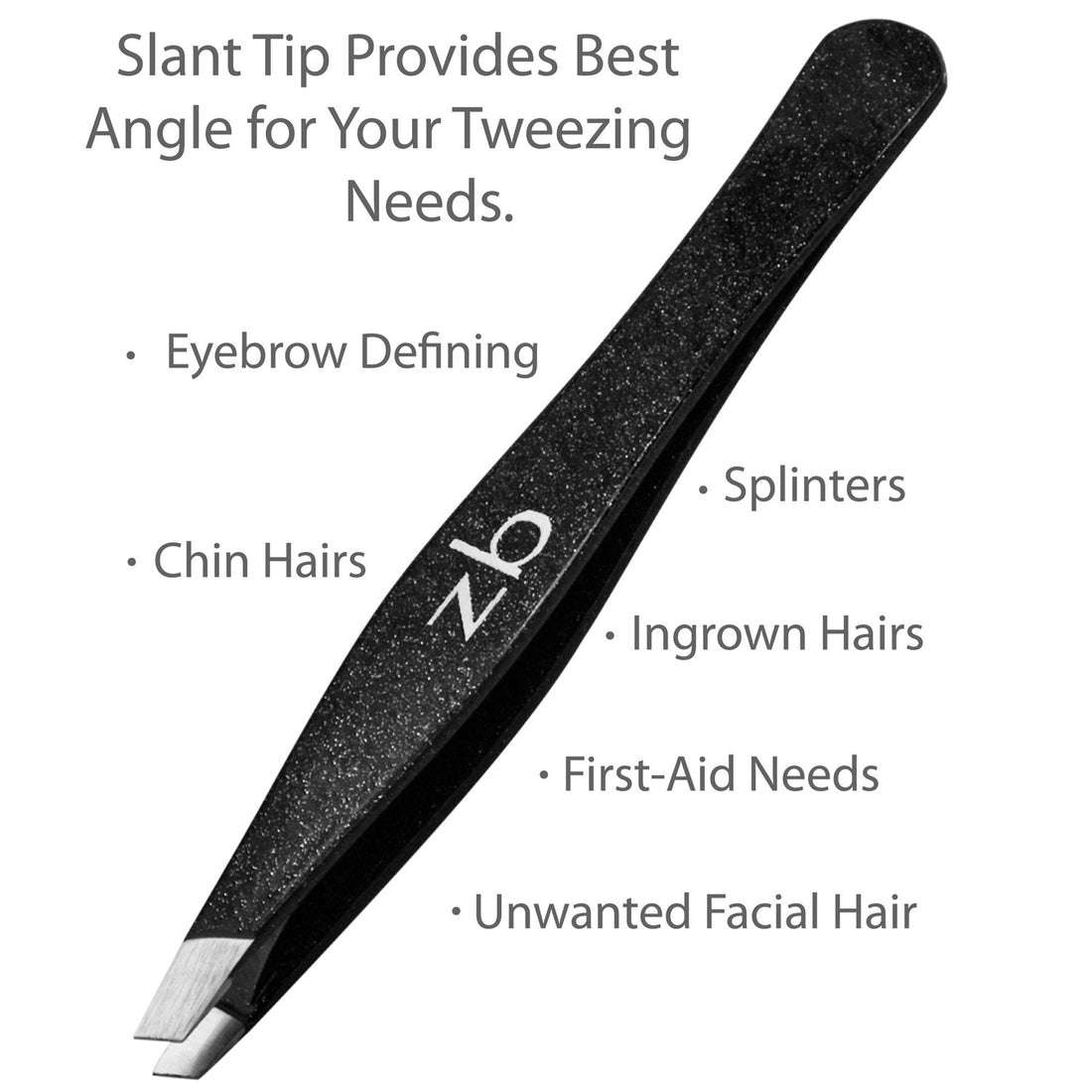 Tweezers - Surgical Grade Stainless Steel - Slant Tip for Expert Eyebrow Shaping and Facial Hair Removal - with Bonus Protective Pouch - Best Tool for Men and Women (Black)
