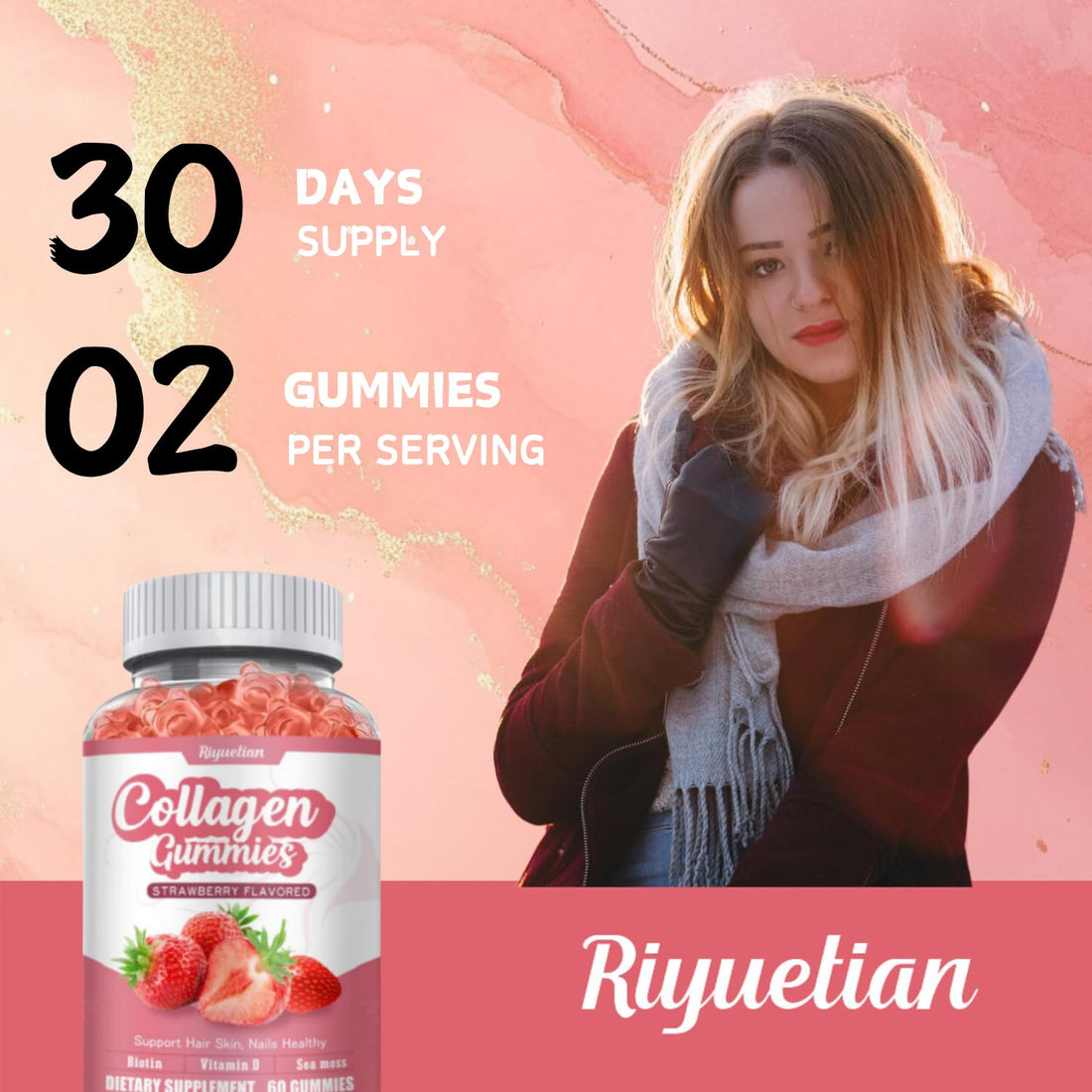 Riyuetian 2 Pack Collagen,15000mcg Biotin & 1000mg Irish sea Moss, Collagen for Hair Skin Nails & Joints, Anti Aging - Women & Men Kids, Adults - 120 Vegan