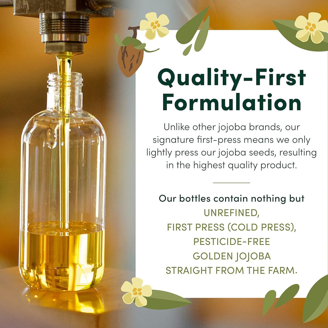 HobaCare 100% Pure, Unrefined Jojoba Oil for Skin & Nails - Moisturizing Body Oil & Face Moisturizer for Dry Skin - Natural Treatment for Hair & Beard Care (128 fl oz)
