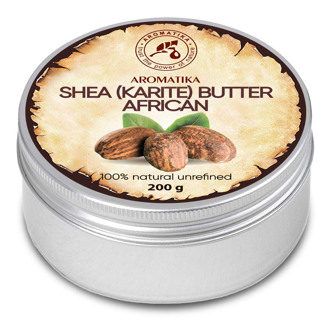 AROMATIKA Shea Butter Cold Pressed 7oz - Unrefined African Shea Butter - Ghana - 100% Pure & Natural - Best for Hair - Skin - Lip - Face - Body Care - Karite Shea Butter - Aluminium jar