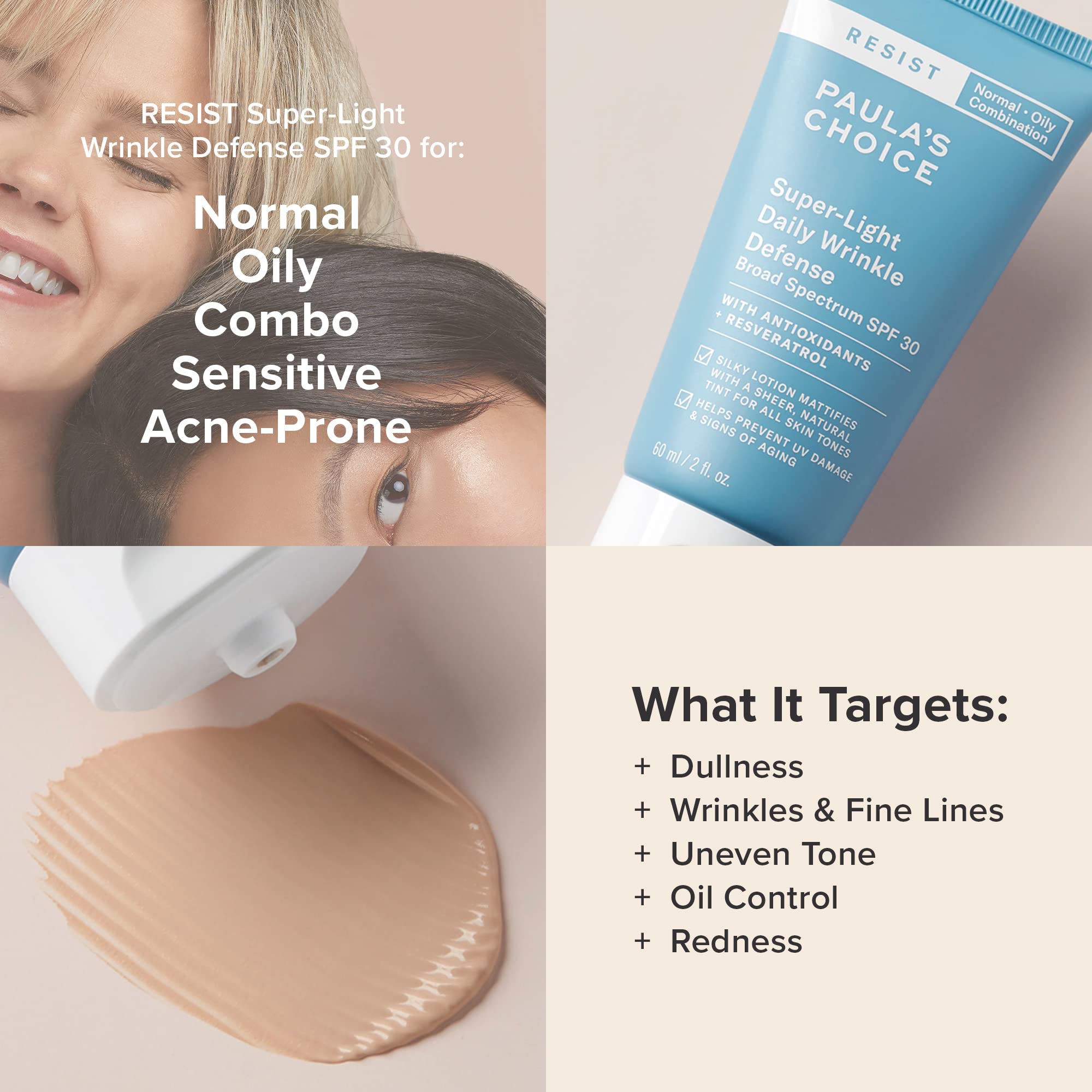 Paula's Choice RESIST Super-Light Daily Wrinkle Defense Mineral Sunscreen, SPF 30 Face Sunscreen for Oily Skin, Matte Tinted Face Moisturizer, UVA/UVB Protection, Fragrance-Free, 2 Fl Oz