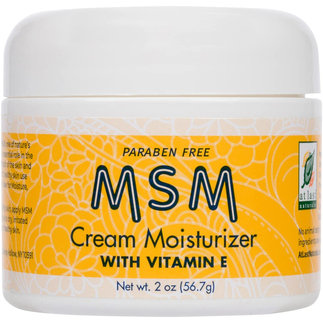 At Last Naturals MSM Cream, Face Lotion to Reduce Fine Lines and Wrinkles, Pitted Acne and Scars, Soothing Moisturizer with Vitamin E to Promote Healthy Skin (2 oz)