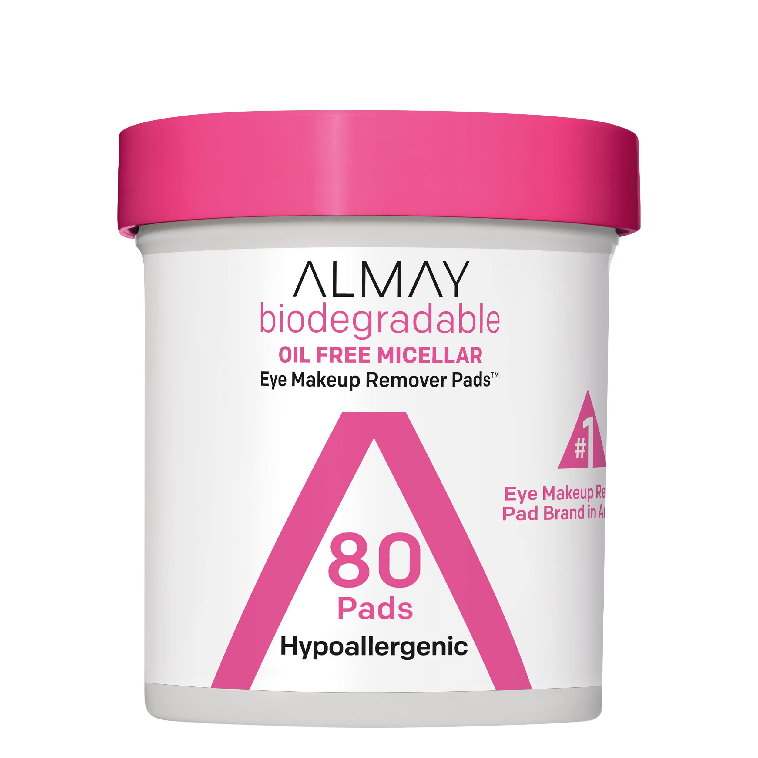 Almay Biodegradable Makeup Remover Pads, Micellar Gentle, Hypoallergenic, Fragrance-Free, Dermatologist & Ophthalmologist Tested, 80 Count