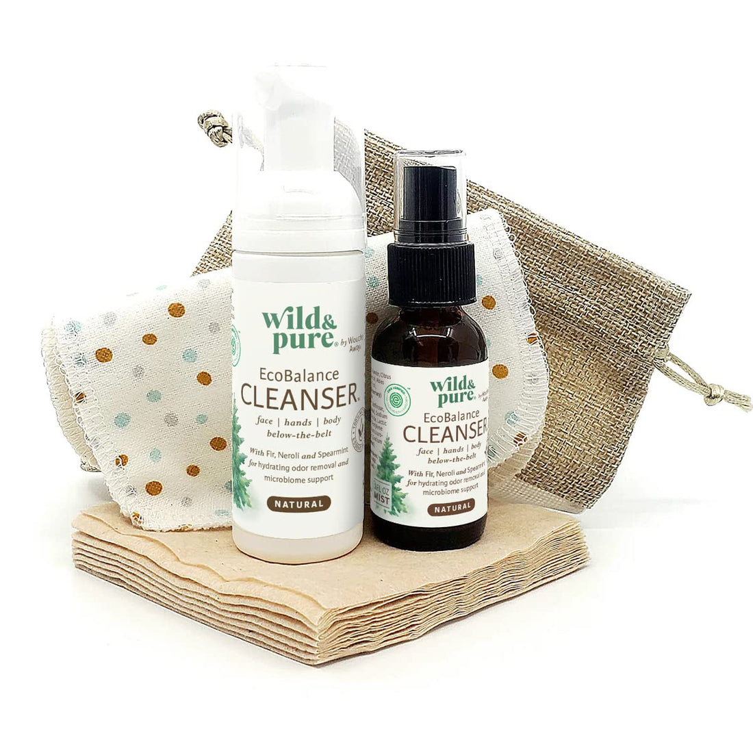 Wild & Pure EWG Verified All-Natural, Plant-Based EcoBalance Cleanser - On-the-Go Pack (2 Piece Set) | pH Balanced & Microbiome-Friendly