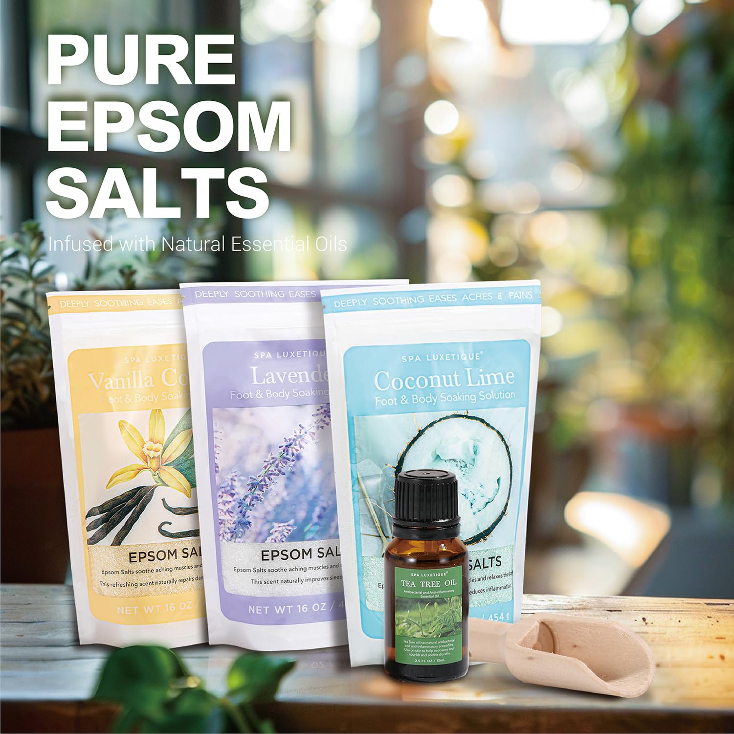 Epsom Salts for Soaking, Spa Luxetique Bath Salts for Women Gifts Set with Lavender, Vanilla and Coconut Scent Bath Set with Tea Tree Oil Gifts for Mom Mother's Day Gifts