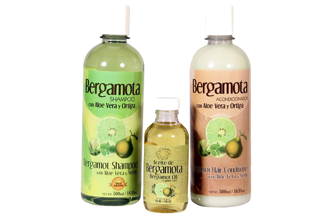 Bergamot Shampoo 500ml plus Bergamot Conditioner 500ml plus Bergamot Oil 120ml, Lenico Brand Gold Edition.