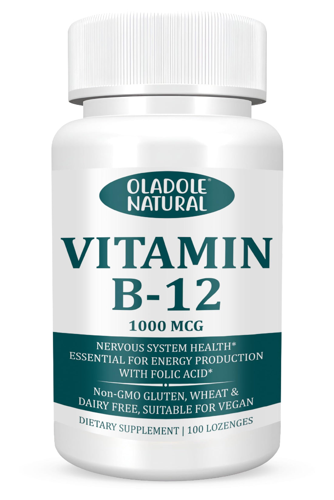 Oladole Natural Vitamin B-12 (1000mcg) - 100 Lozenges Black Cherry Flavour | Formulated with Folic Acid | Energy Boost, Red Blood Cell Formation, Nervous System Support & Immune Health | Non-GMO