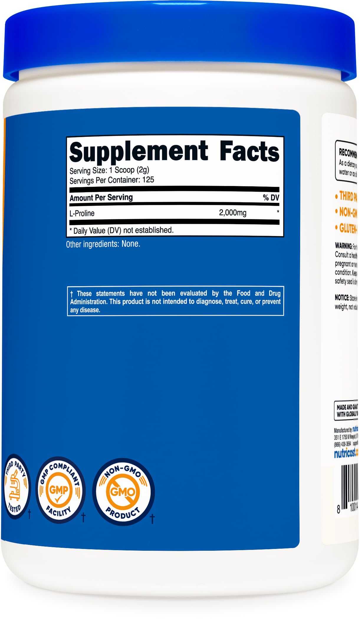 Nutricost L-Proline Powder 250 Grams - 2,000mg Per Serving, Non-GMO