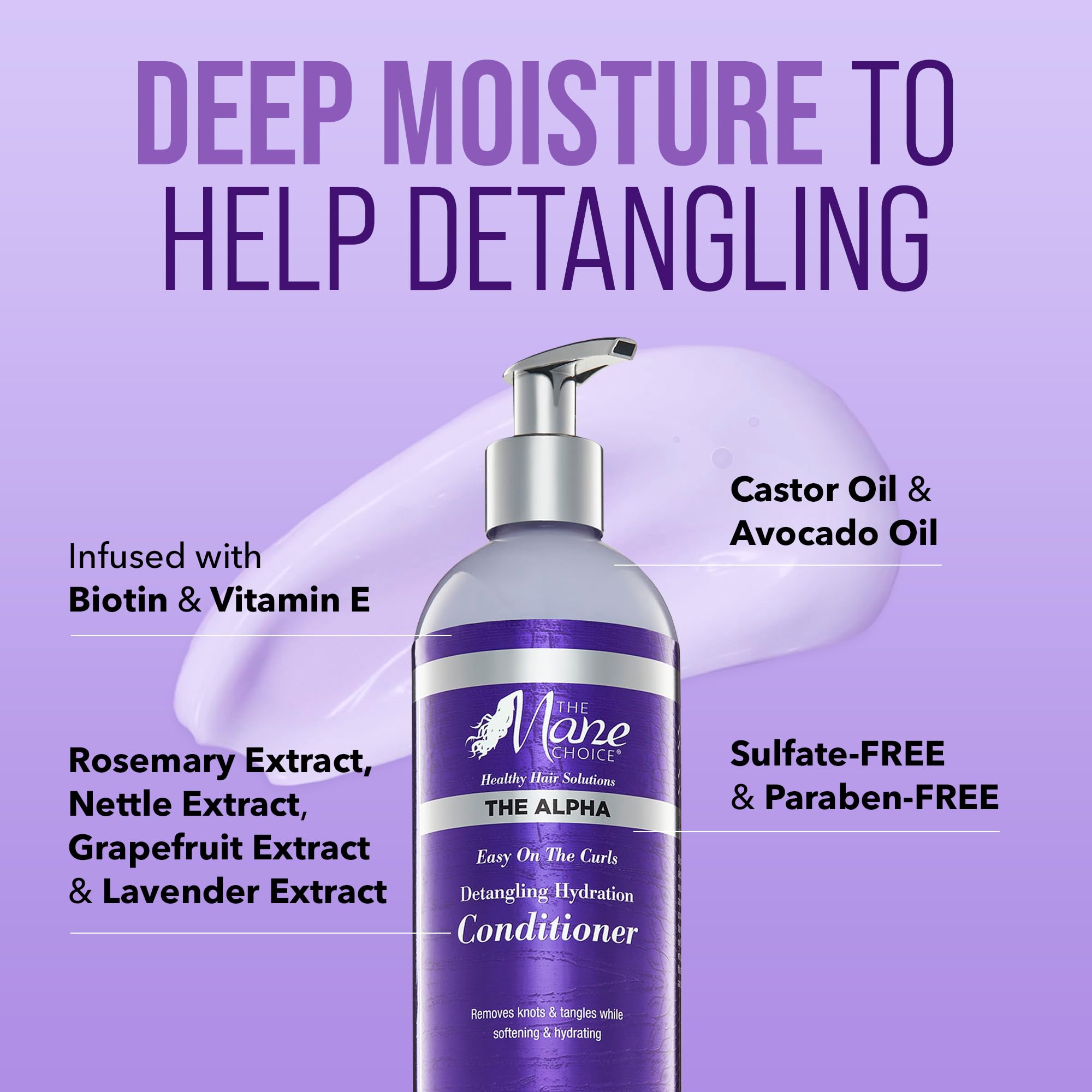 The Mane Choice The Alpha Easy On The Curls Hydration Curly Hair Conditioner, Nourishing Detangling Conditioner Enriched with Biotin & Vitamin E, Sulfate & Paraben-Free, 16 oz
