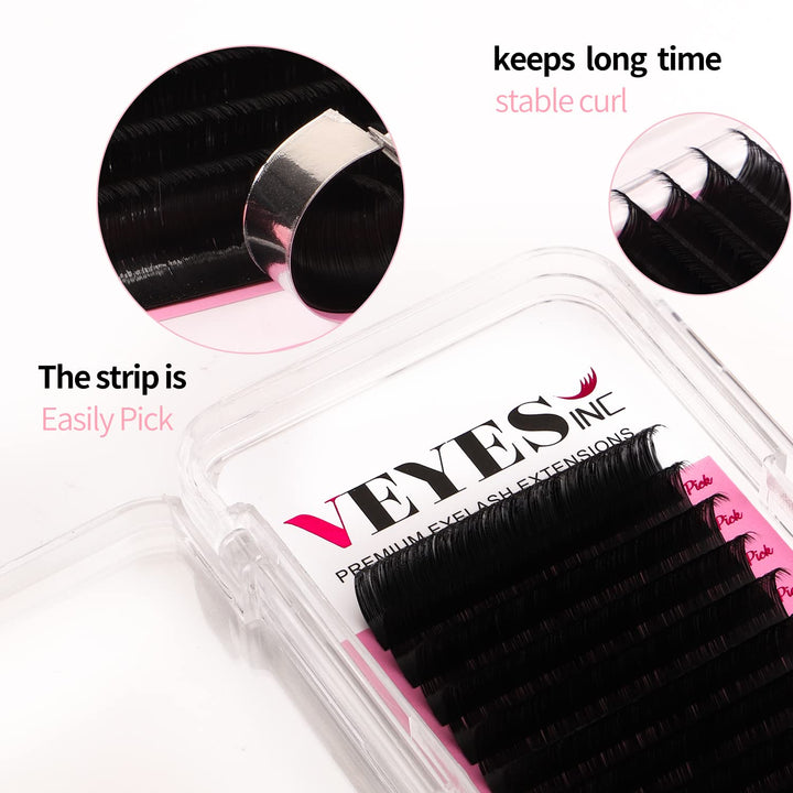 VEYES INC Classic Volume Lash Extensions 0.03-0.20 J/B/L/C/CC/D/DD Curl 5-25mm Mixed & Single Length Tray, Premium Silk Eyelashes, Professional Supplies for Lash Techs(Matte Black 0.15 C 8-16mm)